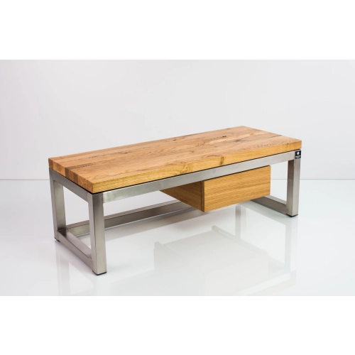 Ławka Stal Nierdzewna Szczotkowana / Polerowana Siedzisko Drewno Lite Dąb LM-14 Rozmiary od 50 cm do 200 cm