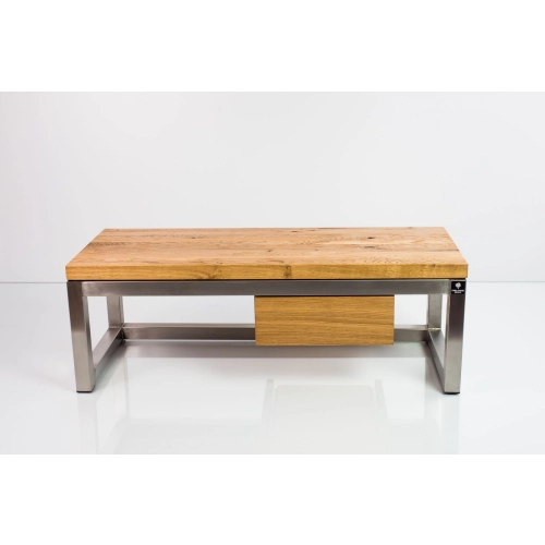 Ławka Stal Nierdzewna Szczotkowana / Polerowana Siedzisko Drewno Lite Dąb LM-14 Rozmiary od 50 cm do 200 cm