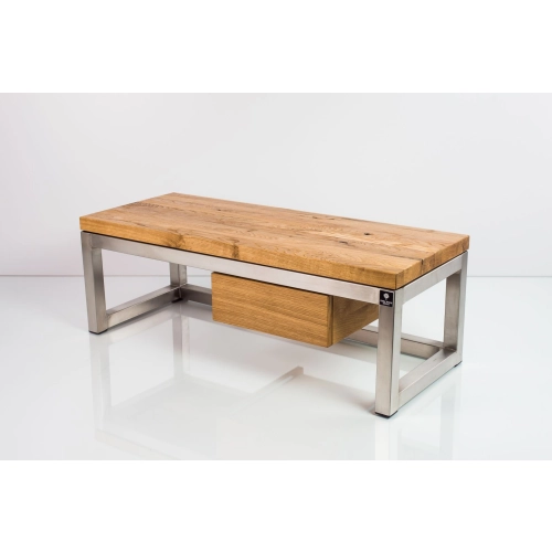 Ławka Stal Nierdzewna Szczotkowana / Polerowana Siedzisko Drewno Lite Dąb LM-14 Rozmiary od 50 cm do 200 cm