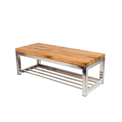 Ławka Stal Nierdzewna Szczotkowana / Polerowana Siedzisko Drewno Lite Dąb LM-15 Rozmiary od 50 cm do 200 cm