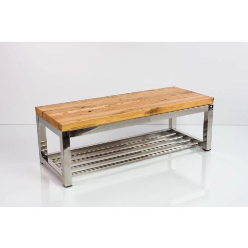 Ławka Stal Nierdzewna Szczotkowana / Polerowana Siedzisko Drewno Lite Dąb LM-15 Rozmiary od 50 cm do 200 cm