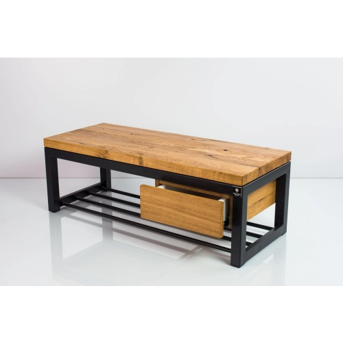 Ławka Industrialna z wieszakiem lustrem i szufladką