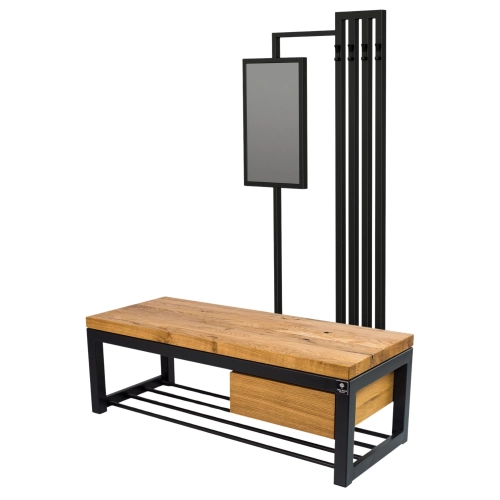 Ławka Industrialna z wieszakiem lustrem i szufladką