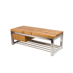 Ławka Stal Nierdzewna Szczotkowana / Polerowana Siedzisko Drewno Lite Dąb LM-16 Rozmiary od 50 cm do 200 cm