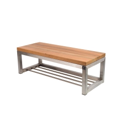 Ławka Stal Nierdzewna Szczotkowana / Polerowana Siedzisko Drewno Lite Olcha LM-17 Rozmiary od 50 cm do 200 cm