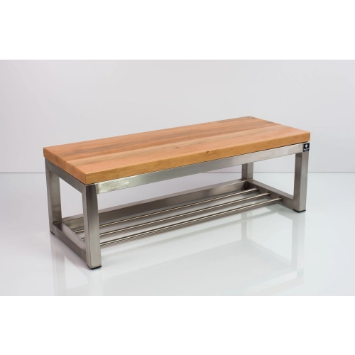 Ławka Stal Nierdzewna Szczotkowana / Polerowana Siedzisko Drewno Lite Olcha LM-17 Rozmiary od 50 cm do 200 cm