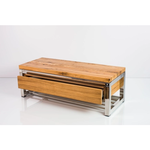 Ławka Stal Nierdzewna Szczotkowana / Polerowana Siedzisko Drewno Lite Dąb LM-19 Rozmiary od 50 cm do 200 cm