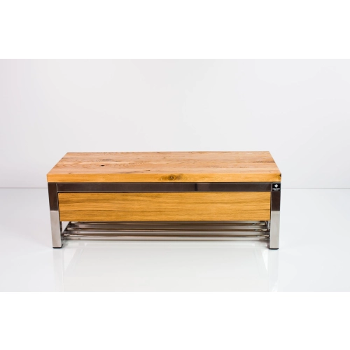 Ławka Stal Nierdzewna Szczotkowana / Polerowana Siedzisko Drewno Lite Dąb LM-19 Rozmiary od 50 cm do 200 cm