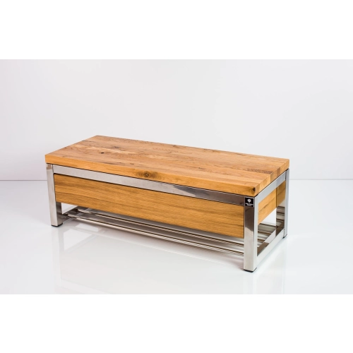 Ławka Stal Nierdzewna Szczotkowana / Polerowana Siedzisko Drewno Lite Dąb LM-19 Rozmiary od 50 cm do 200 cm