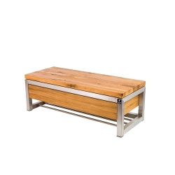 Ławka Stal Nierdzewna Szczotkowana / Polerowana Siedzisko Drewno Lite Dąb LM-20 Rozmiary od 50 cm do 200 cm