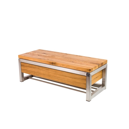 Ławka Stal Nierdzewna Szczotkowana / Polerowana Siedzisko Drewno Lite Dąb LM-20 Rozmiary od 50 cm do 200 cm