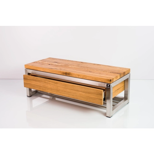 Ławka Stal Nierdzewna Szczotkowana / Polerowana Siedzisko Drewno Lite Dąb LM-20 Rozmiary od 50 cm do 200 cm