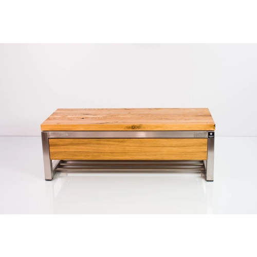 Ławka Stal Nierdzewna Szczotkowana / Polerowana Siedzisko Drewno Lite Dąb LM-20 Rozmiary od 50 cm do 200 cm