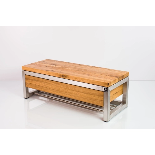 Ławka Stal Nierdzewna Szczotkowana / Polerowana Siedzisko Drewno Lite Dąb LM-20 Rozmiary od 50 cm do 200 cm