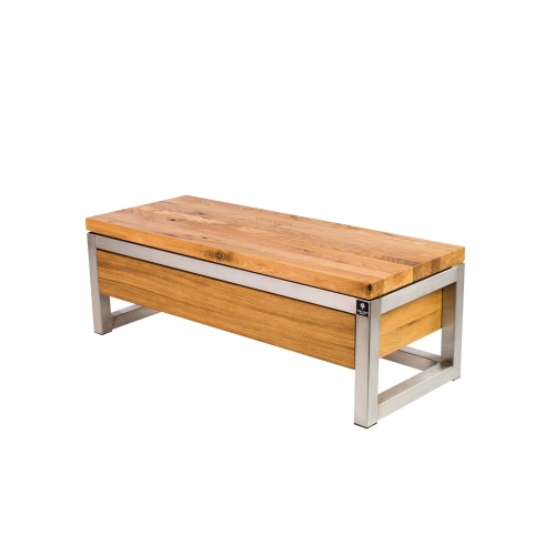 Ławka Stal Nierdzewna Szczotkowana / Polerowana Siedzisko Drewno Lite Dąb LM-21 Rozmiary od 50 cm do 200 cm
