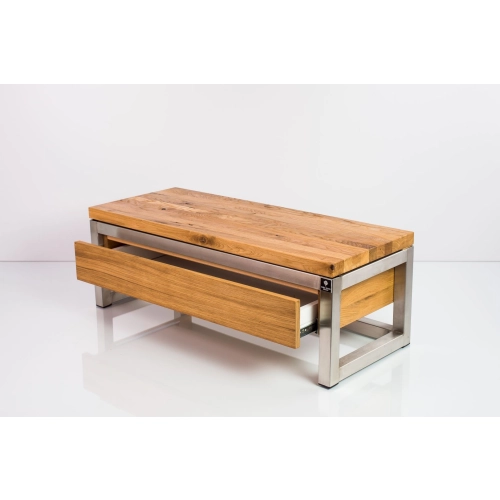 Ławka Stal Nierdzewna Szczotkowana / Polerowana Siedzisko Drewno Lite Dąb LM-21 Rozmiary od 50 cm do 200 cm