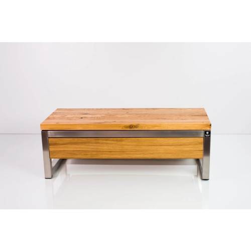 Ławka Stal Nierdzewna Szczotkowana / Polerowana Siedzisko Drewno Lite Dąb LM-21 Rozmiary od 50 cm do 200 cm