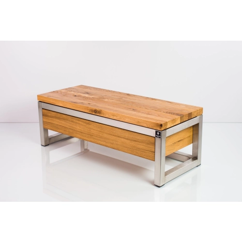 Ławka Stal Nierdzewna Szczotkowana / Polerowana Siedzisko Drewno Lite Dąb LM-21 Rozmiary od 50 cm do 200 cm