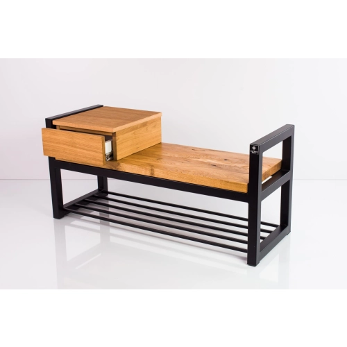 Ławka Metalowa Loft Siedzisko Drewno Lite Dąb LM-32 Rozmiary od 50 cm do 200 cm