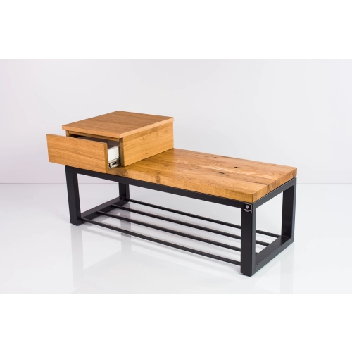Ławka Metalowa Loft Siedzisko Drewno Lite Dąb LM-34 Rozmiary od 50 cm do 200 cm