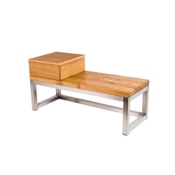 Ławka Stal Nierdzewna Szczotkowana / Polerowana Siedzisko Drewno Lite Dąb LM-36 Rozmiary od 50 cm do 200 cm