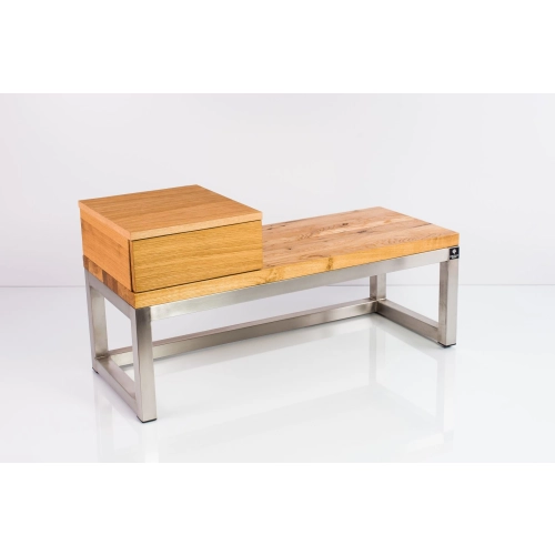 Ławka Stal Nierdzewna Szczotkowana / Polerowana Siedzisko Drewno Lite Dąb LM-36 Rozmiary od 50 cm do 200 cm