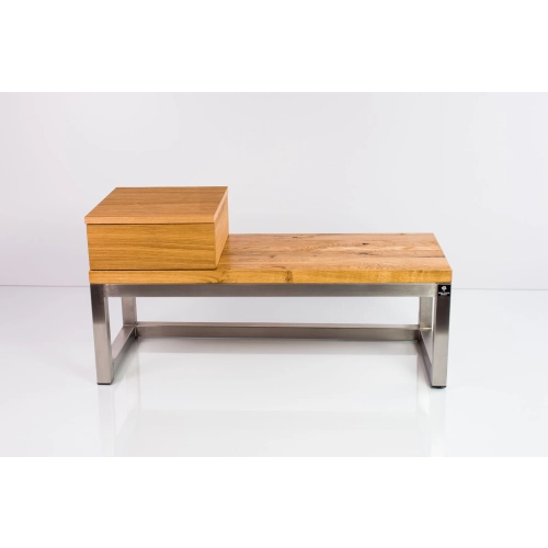 Ławka Stal Nierdzewna Szczotkowana / Polerowana Siedzisko Drewno Lite Dąb LM-36 Rozmiary od 50 cm do 200 cm