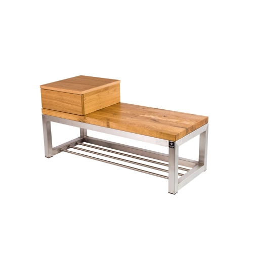 Ławka Stal Nierdzewna Szczotkowana / Polerowana Siedzisko Drewno Lite Dąb LM-37 Rozmiary od 50 cm do 200 cm