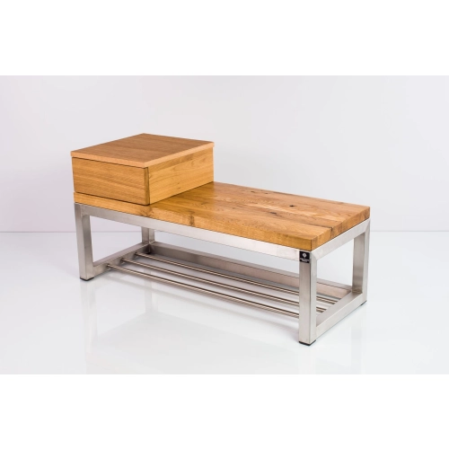 Ławka Stal Nierdzewna Szczotkowana / Polerowana Siedzisko Drewno Lite Dąb LM-37 Rozmiary od 50 cm do 200 cm