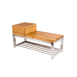 Ławka Stal Nierdzewna Szczotkowana / Polerowana Siedzisko Drewno Lite Dąb LM-38 Rozmiary od 50 cm do 200 cm