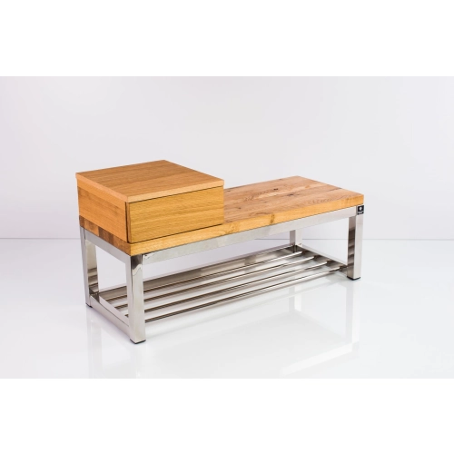 Ławka Stal Nierdzewna Szczotkowana / Polerowana Siedzisko Drewno Lite Dąb LM-38 Rozmiary od 50 cm do 200 cm