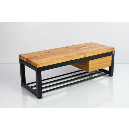 Ławka Metalowa Loft Siedzisko Drewno Lite Dąb LM-4 Rozmiary od 50 cm do 200 cm