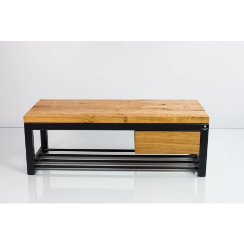 Ławka Metalowa Loft Siedzisko Drewno Lite Dąb LM-4 Rozmiary od 50 cm do 200 cm