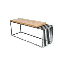 Ławka Stal Nierdzewna Szczotkowana / Polerowana Siedzisko Drewno Lite Olcha LM-44 Rozmiary od 50 cm do 200 cm