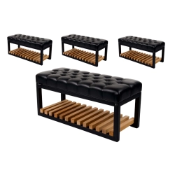 Ławka Pufa Pikowana Czarny Ekoskóra Guzik Tapicerowany Stal LPD-2 Rozmiary od 50 cm do 200 cm