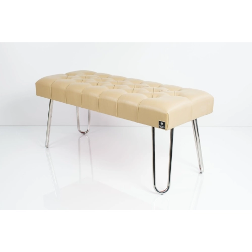 Ławka Pufa Pikowana Beż LPM-12 Nóżki Chromowe Rozmiary od 50 cm do 120 cm