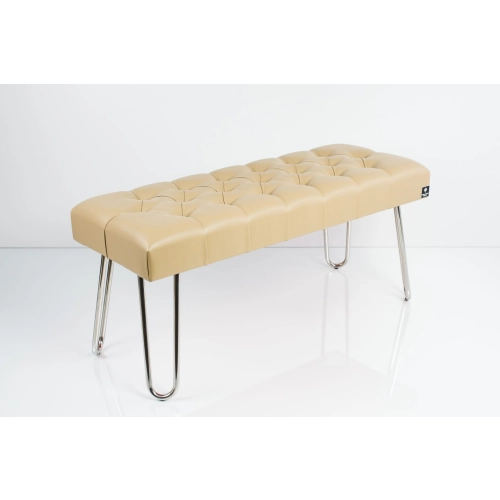 Ławka Pufa Pikowana Beż LPM-12 Nóżki Chromowe Rozmiary od 50 cm do 120 cm