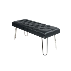 Ławka Pufa Pikowana Czarny LPM-12 Nóżki Chromowe Rozmiary od 50 cm do 120 cm