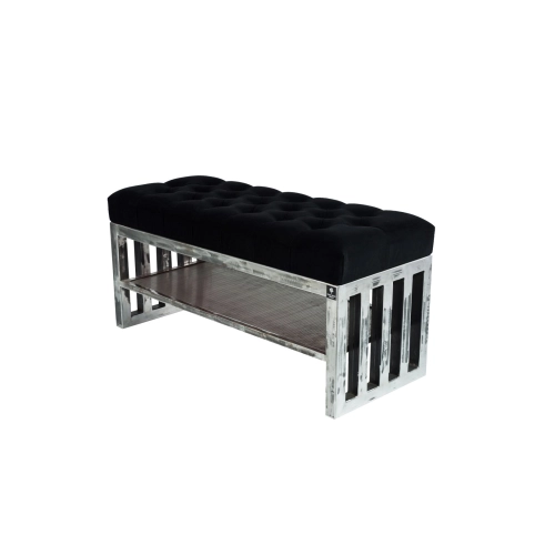 Ławka Metalowa Loft Siedzisko Pikowane Czarny LPM-13 Rozmiary od 50 cm do 200 cm