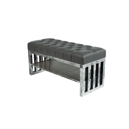 Ławka Metalowa Loft Siedzisko Pikowane Ekoskóra Grafit LPM-13 Rozmiary od 50 cm do 200 cm