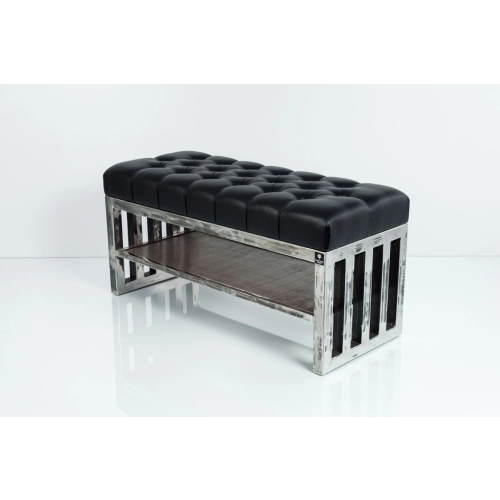 Ławka Metalowa Loft Siedzisko Pikowane Ekoskóra Czarny LPM-13 Rozmiary od 50 cm do 200 cm