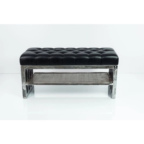 Ławka Metalowa Loft Siedzisko Pikowane Ekoskóra Czarny LPM-13 Rozmiary od 50 cm do 200 cm