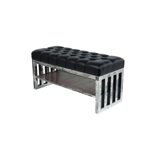 Ławka Metalowa Loft Siedzisko Pikowane Ekoskóra Czarny LPM-13 Rozmiary od 50 cm do 200 cm