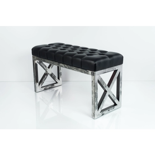 Ławka Metalowa Loft Siedzisko Pikowane Ekoskóra Czarny LPM-14 Rozmiary od 50 cm do 200 cm