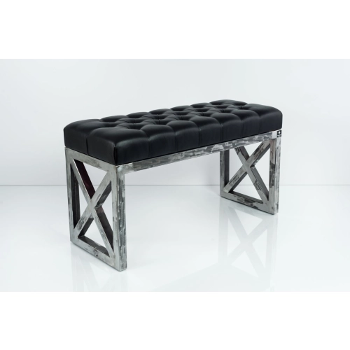 Ławka Metalowa Loft Siedzisko Pikowane Ekoskóra Czarny LPM-14 Rozmiary od 50 cm do 200 cm