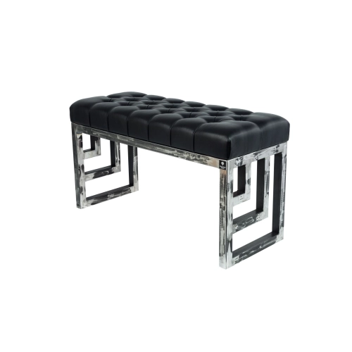 Ławka Metalowa Loft Siedzisko Pikowane Ekoskóra Czarny LPM-15 Rozmiary od 50 cm do 200 cm