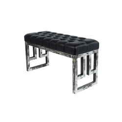 Ławka Metalowa Loft Siedzisko Pikowane Ekoskóra Czarny LPM-16 Rozmiary od 50 cm do 200 cm