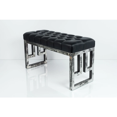 Ławka Metalowa Loft Siedzisko Pikowane Ekoskóra Czarny LPM-16 Rozmiary od 50 cm do 200 cm