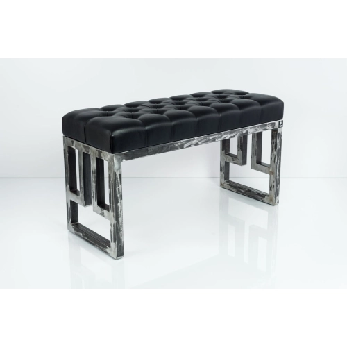 Ławka Metalowa Loft Siedzisko Pikowane Ekoskóra Czarny LPM-16 Rozmiary od 50 cm do 200 cm