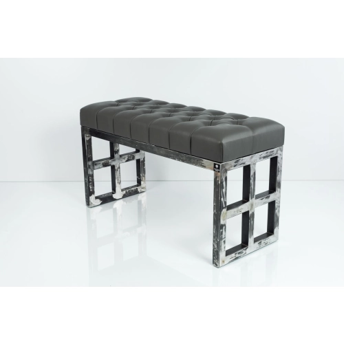 Ławka Metalowa Loft Siedzisko Pikowane Ekoskóra Grafit LPM-17 Rozmiary od 50 cm do 200 cm